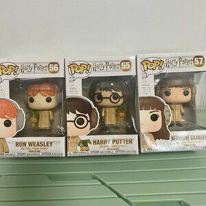 Harry Potter herbology funko pop set: Harry, Ron and Hermione